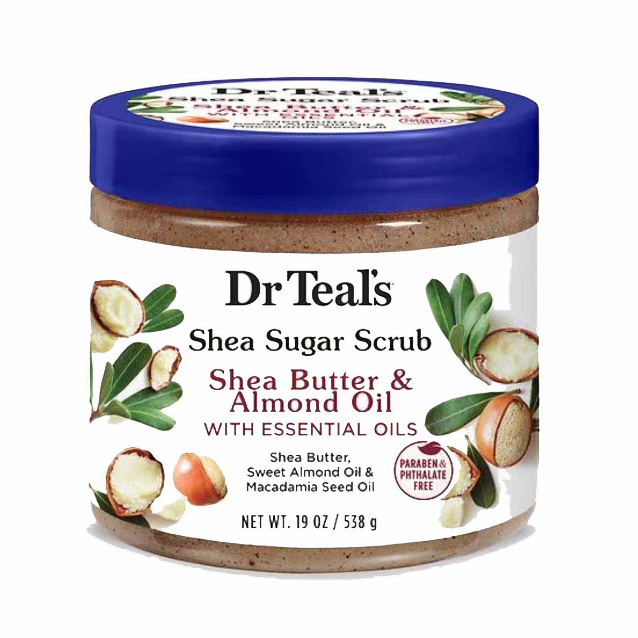 Dr. Teal’s Shea Sugar Scrub Shea Butter & Almond in a tub
