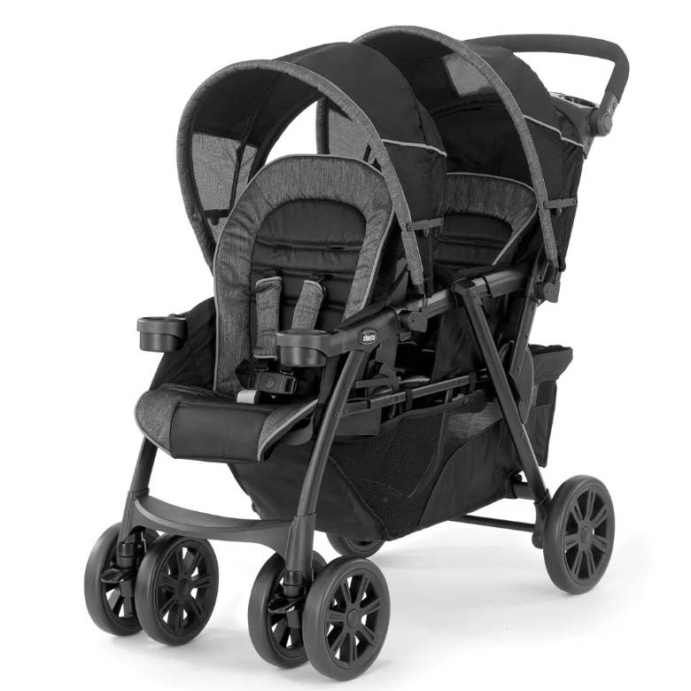 Compact Chicco Cortina double stroller in black