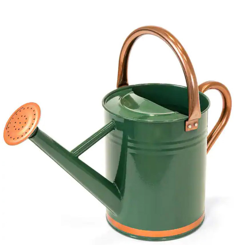 Green steel watering can