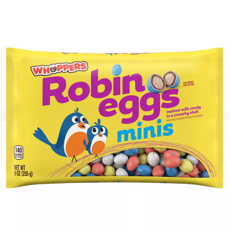Whoppers Robin Eggs Minis Malted Milk Balls in a yellow packet
