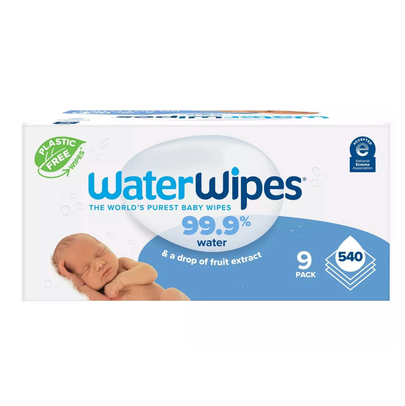 Baby wipes in blue and white box packaging