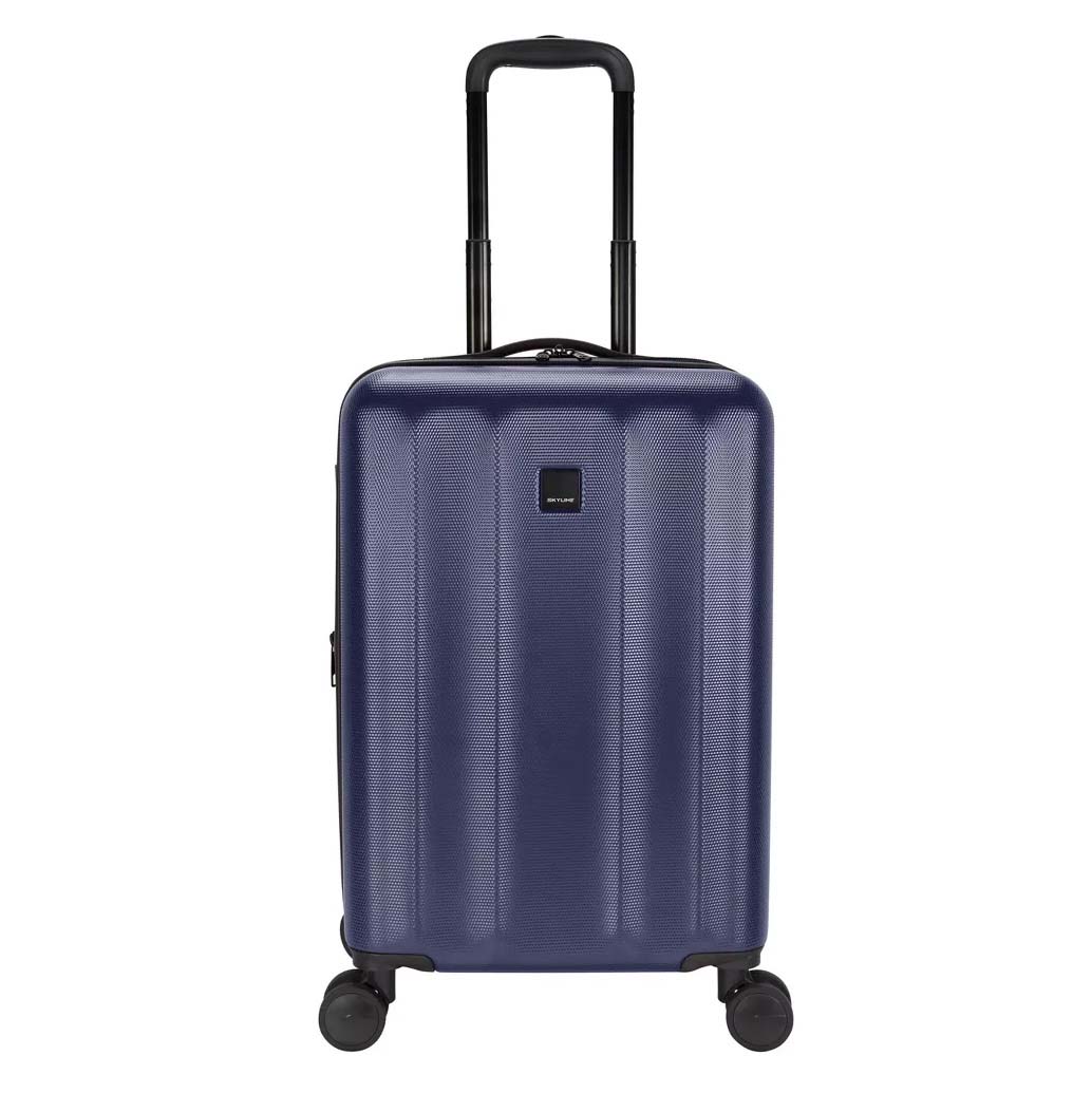 dark blue hard side luggage with wheels and telescopic handle