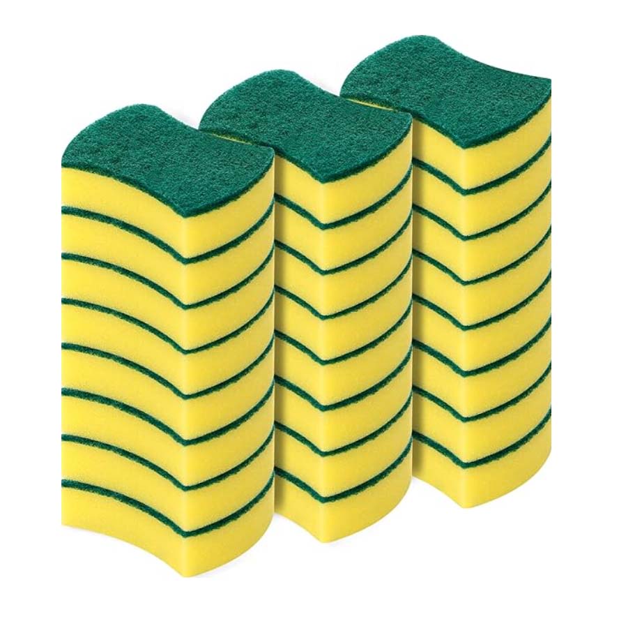 stacks of green and yellow Kitchen Cleaning Sponges