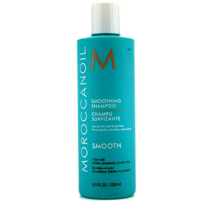 Turquoise bottle of Moroccanoil Smoothing Shampoo