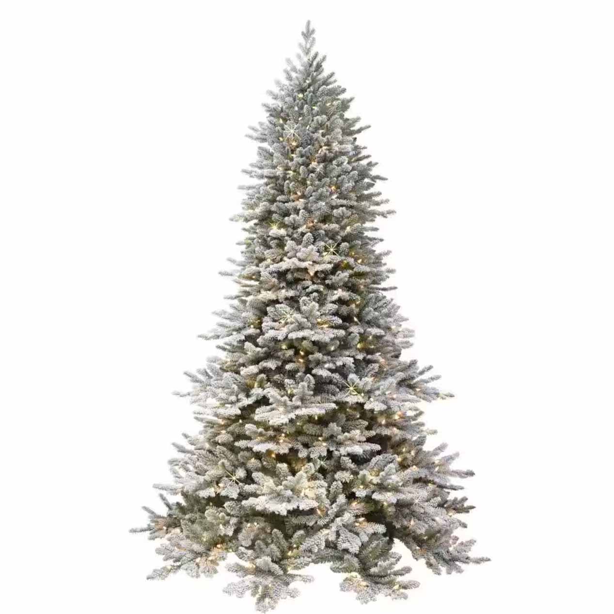 a Douglas Fir Flocked Tree with molded tips and clear lights