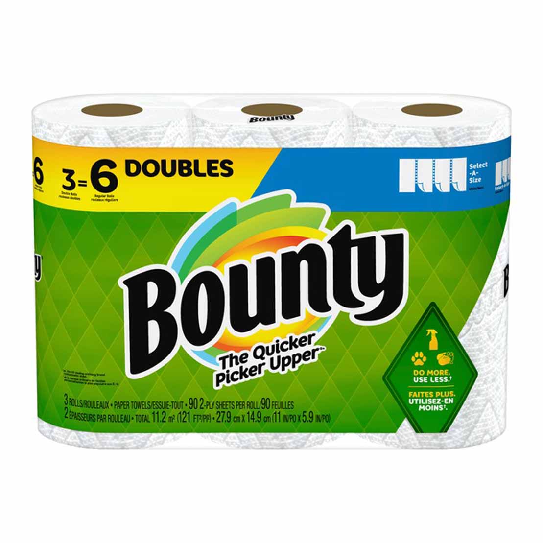 a large pack of absorbent bounty paper towels with 90 sheets