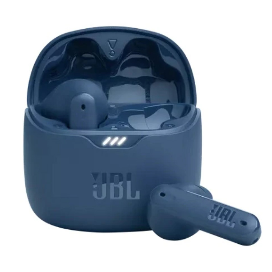 Blue JBL Tune Flex Earbuds in casing