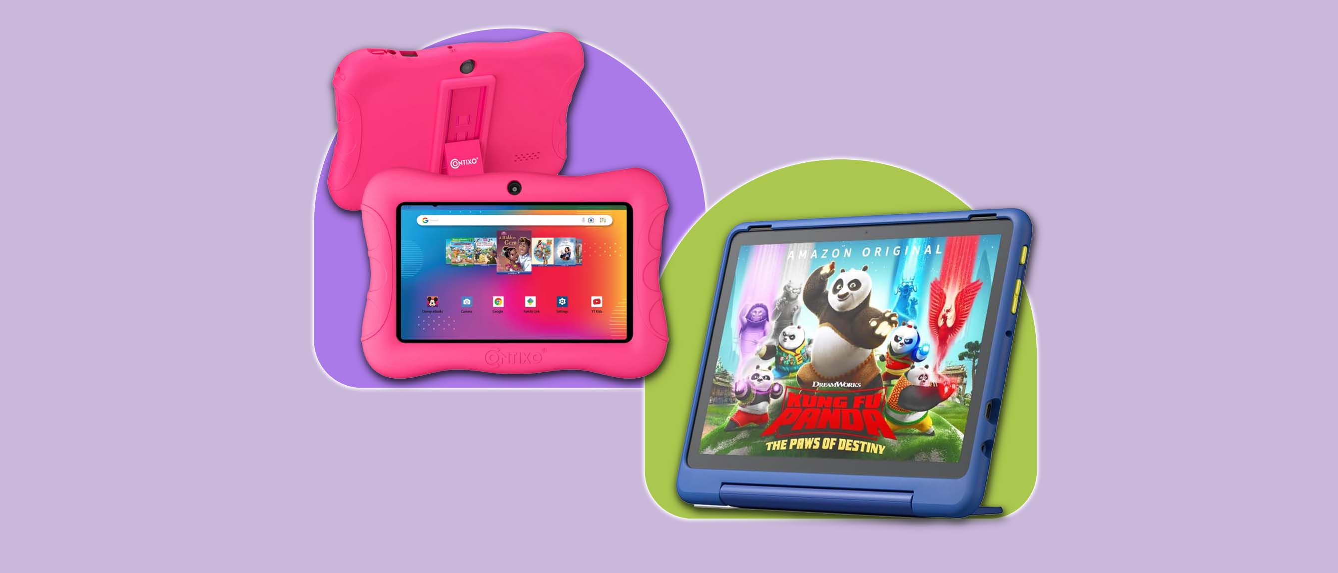 Image of two types of kids tablet in pink and blue