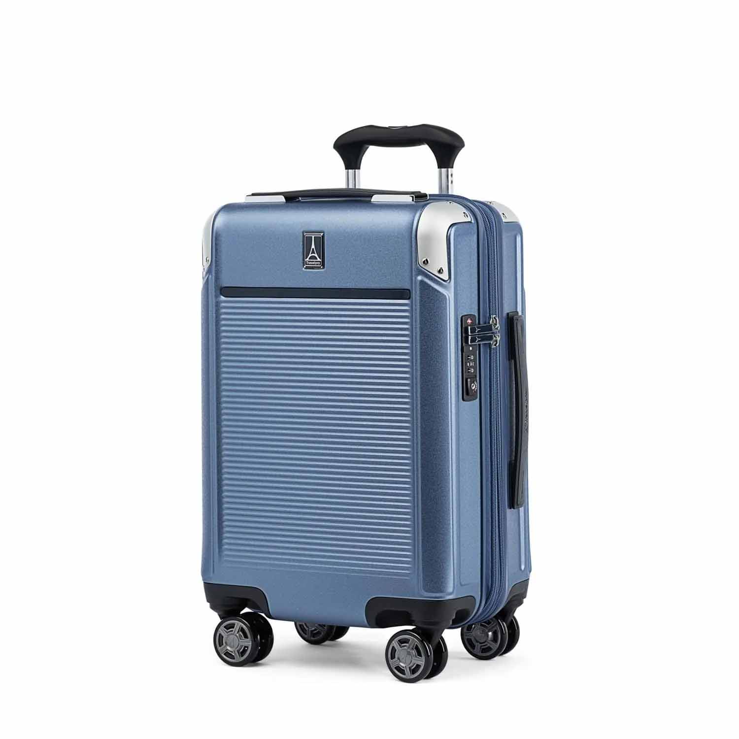 Travelpro Platinum Elite Expandable Carry-On Spinner in blue