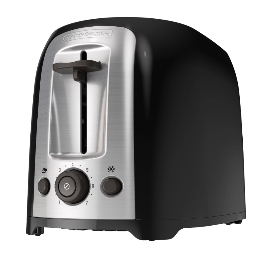 BLACK+DECKER 2-Slice Extra Wide Slot Toaster in black and silver