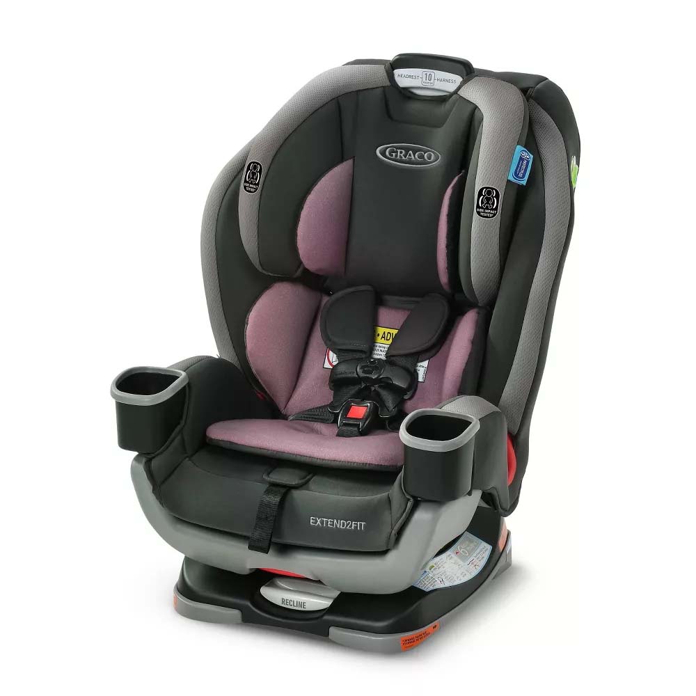 Graco Extend2Fit 3-in-1 Convertible Car Seat in grey, black and pink 