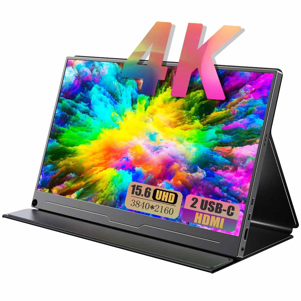 the UPERFECT Portable Monitor for Laptop in black with multicolour screen saver