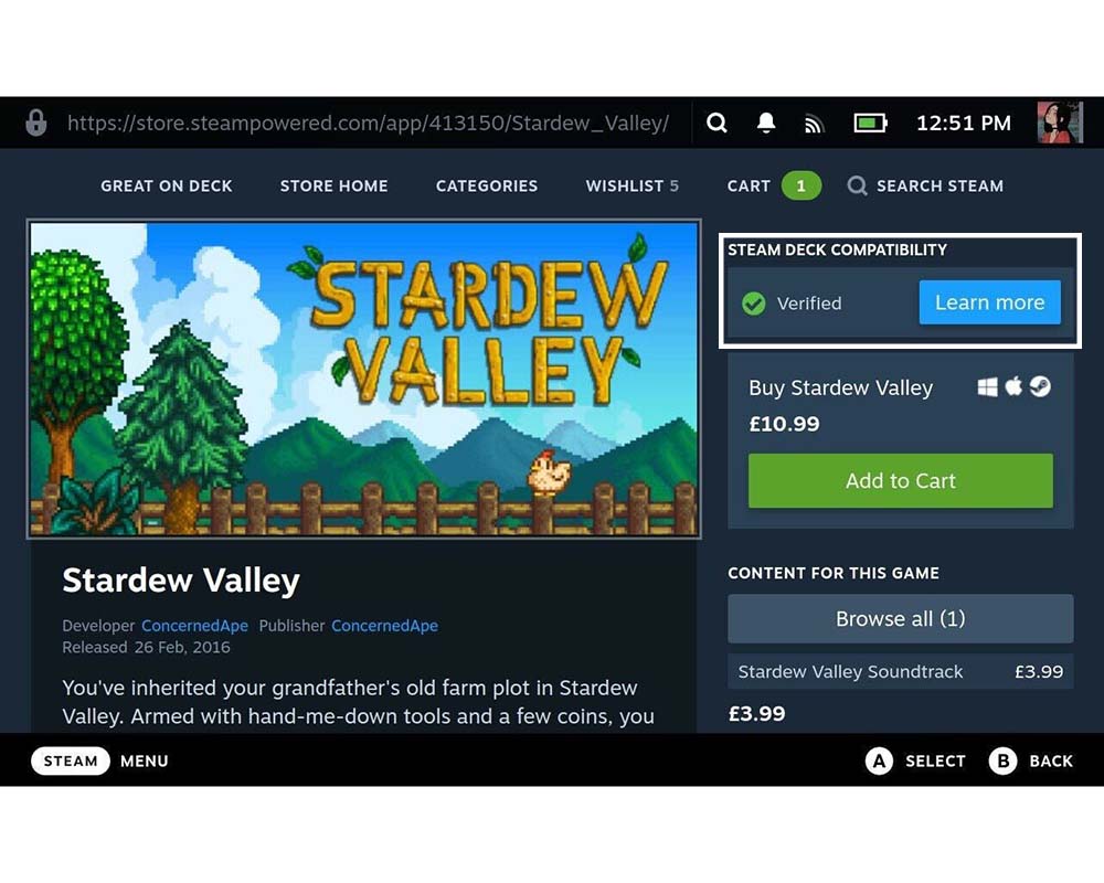 the steam store showing steam deck compatibility