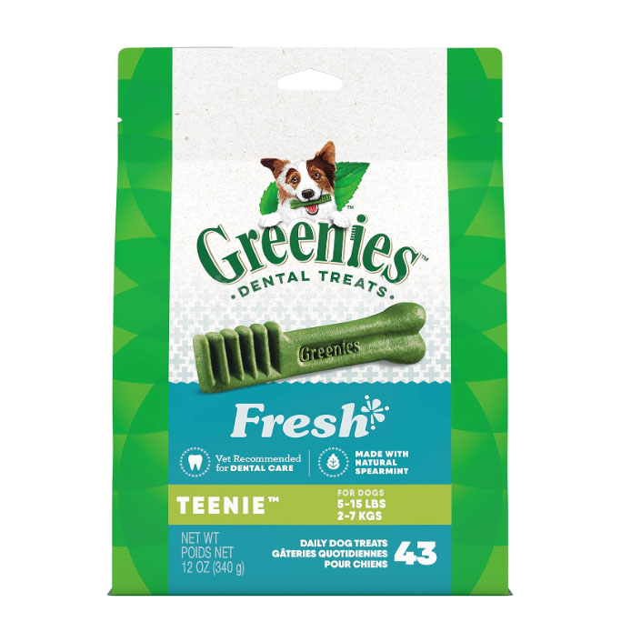 Packet of Greenies TEENIE Natural Dental Care Dog Treats Mint Fresh Flavor