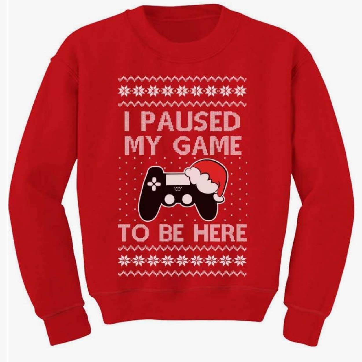 Red sweater with game console and santa hat