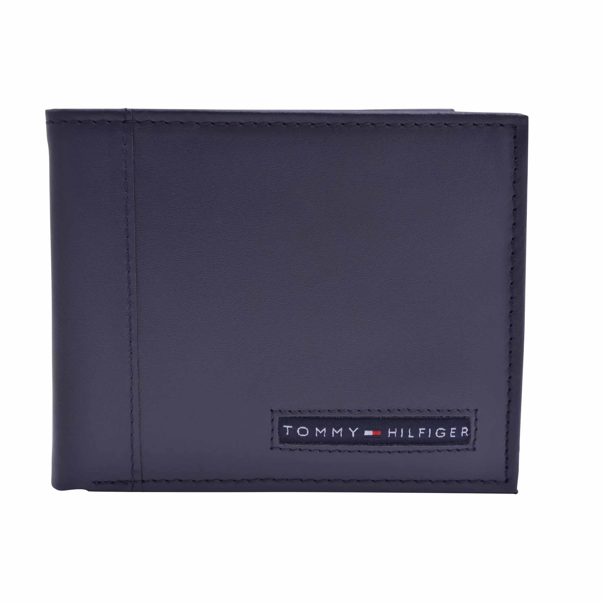 Tommy Hilfiger Men's Genuine Leather Passcase Billfold Wallet in navy blue 