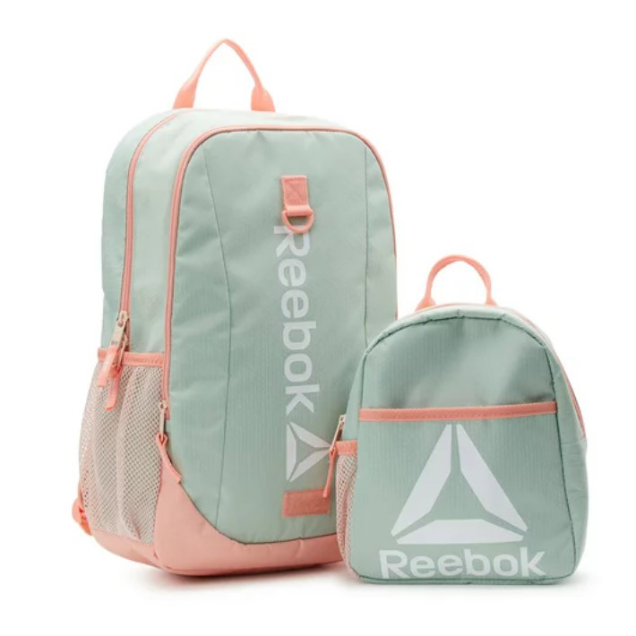 Mint green backpack with Reebok logo