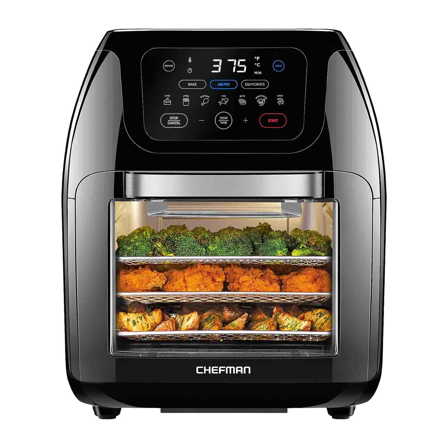 CHEFMAN Multifunctional Digital Air Fryer and Convection Oven with chicken, veg and potatoes 