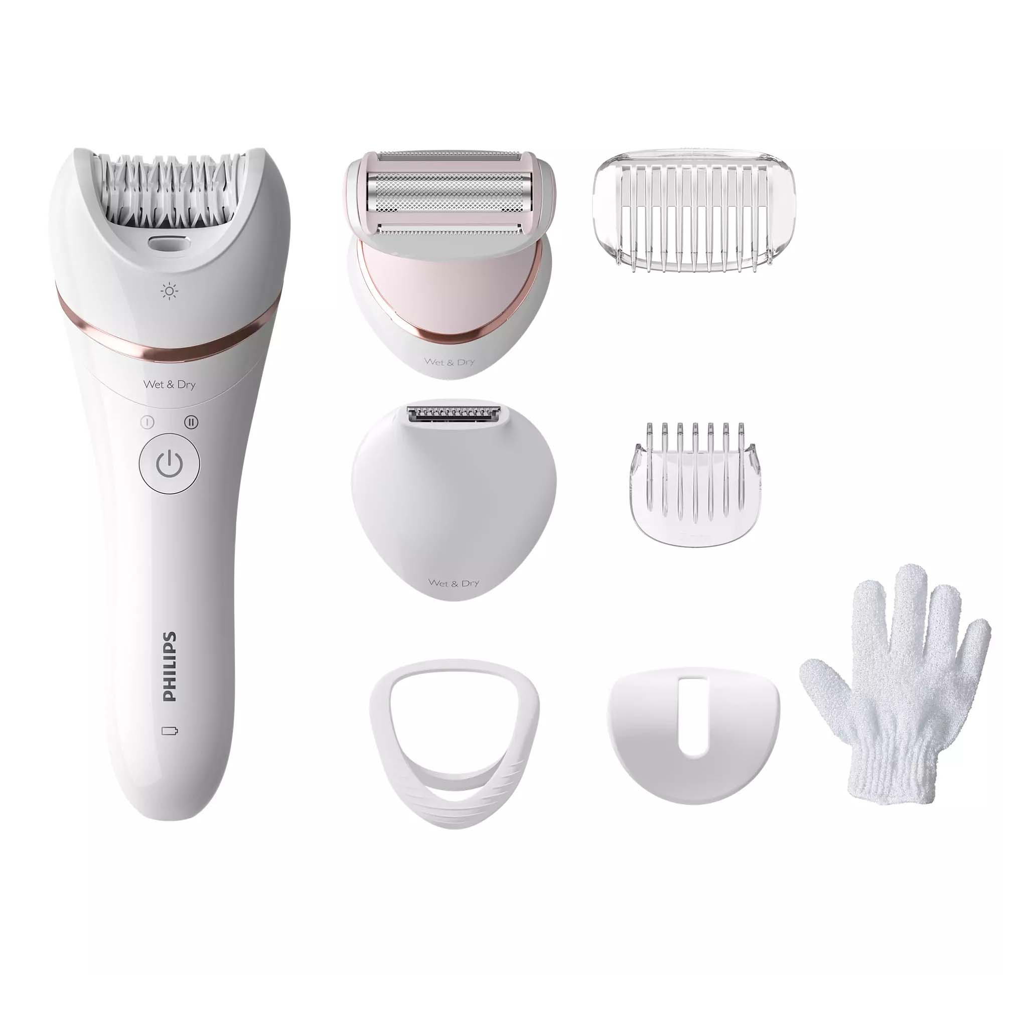 Philips Epilator Series 8000 with attachments and white gloves