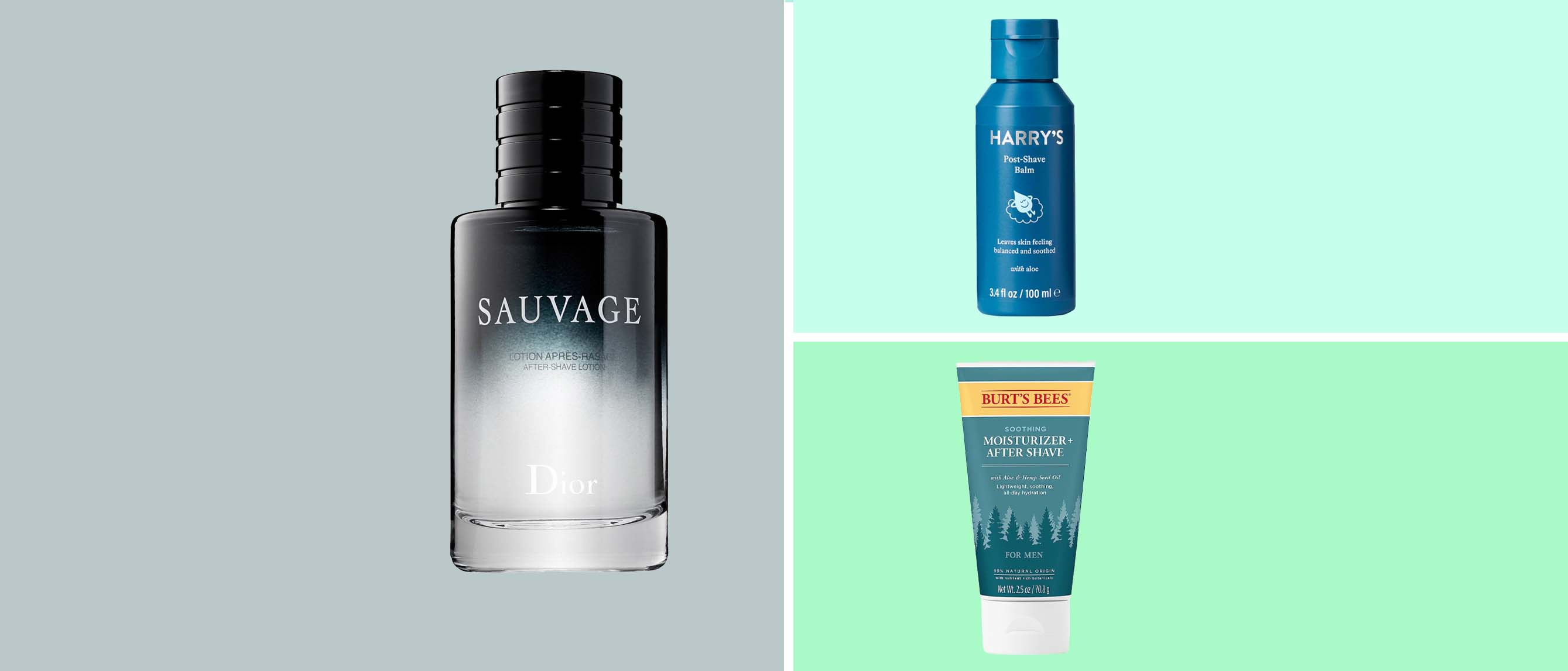 men's aftershaves from dior, harry's and burts bees